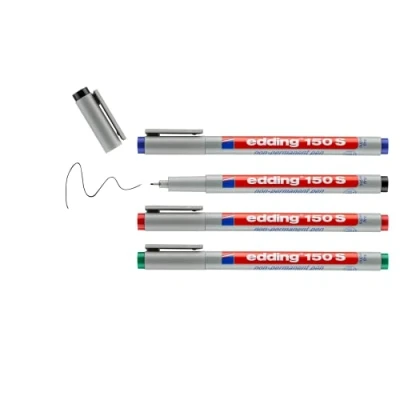 Imagen de edding 150 S bolígrafo no permanente negro,rojo,azul,verde plumilla redonda de 0,3 mm para escribir sobre vidrio,plástico y superficies lisas secado rápido, se puede corregir con agua