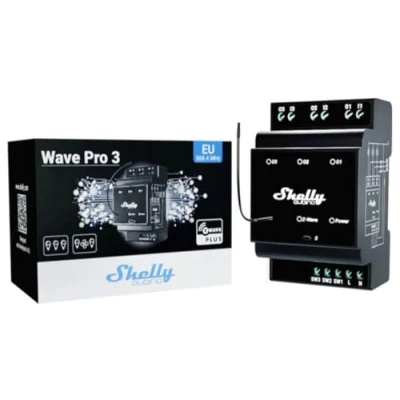 Imagen de Shelly Qubino Wave Pro 3, Interruptor de relé Z Wave, 3 canales (16A por canal), Contactos secos, Montaje en carril DIN, SmartStart Configuración Necesita hub