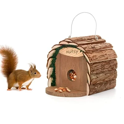 Imagen de CKB LTD Alimentador de Ardillas 2 en 1 Madera para Colgar casa anidamiento o Nido rústico, Natural, Resistente a la Intemperie, Ideal al Aire Libre, árbol balcón