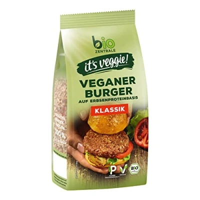 Imagen de bioZentrale Veggie hamburguesas clásicas, aproximadamente 4 hamburguesas, alternativa de carne vegana proteína guisante, alto contenido en proteínas, sin soja, para asar y asar, 170 g