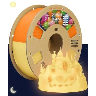 Imagen de OVERTURE Luminoso EASY PLA Filamento 1,75 mm, Para Impresora 3D Glow PLA, Carrete de 1 kg (2,2 libras), Precisión Dimensional +/ 0.02 mm (Glow Naranja)