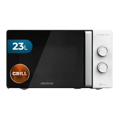 Imagen de Cecotec Microondas con Grill ProClean 4110. 700W Potencia, de 800 W, Capacidad 23 l, Revestimiento Ready2Clean, Tecnología 3D Wave, Temporizador 30mins, Puerta Full Crystal