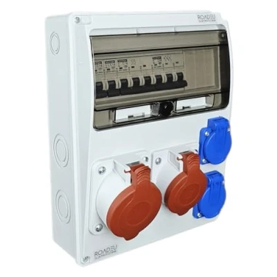 Imagen de RoadEu Distribuidor de corriente pared. Enchufe CEE 16 A y 32 con 4 enchufes Schuko 230 V. interruptor protección A. Totalmente cableado
