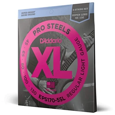Imagen de D&#039;Addario EPS170 5SL XL ProSteels Regular Ligero (.045 .130) 5 String Súper escala, Electric Bass Guitar Strings