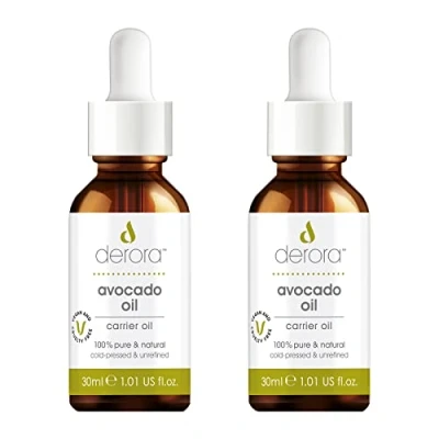 Imagen de Derora Aceite de Aguacate Nutre Piel, Cabello y Uñas Antienvejecimiento 100% Puro Prensado en Frío Sin Refinar Rico Antioxidantes Vitaminas A, B, D E 30 ml (Paquete 2)
