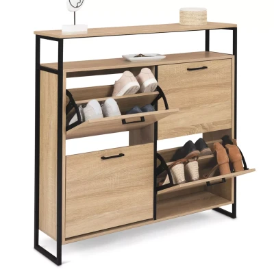 Imagen de IDMarket LUIS Zapatero de 4 puertas, estante superior, diseño industrial