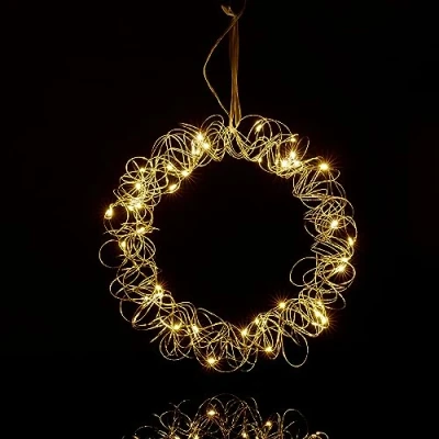 Imagen de Relaxdays Lichtkranz für Das Fenster Corona Luces LED, Decoración Ventana Colgante, Ø 30 cm, Lámpara Fairy Lights, A Pilas, Interiores, Plateado, Cobre