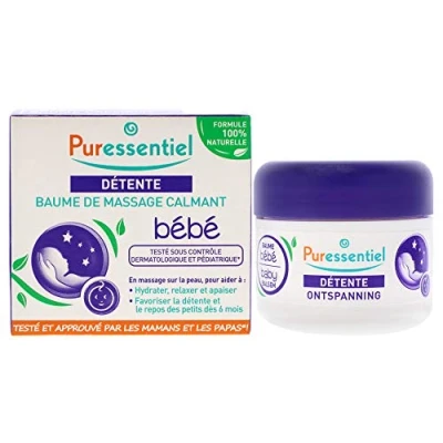 Imagen de Puressentiel Sueño y Relax Bálsamo de masaje calmante Bebé con 3 aceites esenciales, Fórmula origen natural para relajar, calmar e hidratar al bebé, 30 ml