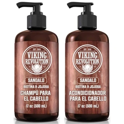 Imagen de Viking Revolution Champu Hombre y Acondicionador 2 x 500 ml Hidrata Fortalece Con Vitamina B5, Biotina Aceite de Jojoba Sándalo