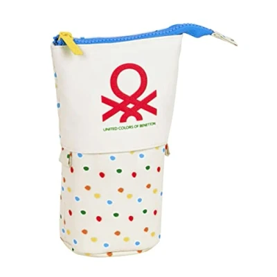Imagen de Safta Benetton Topitos Portatodo Convertible en Cubilete, Estuche Infantil, Niño, Ideal para Niños de 5 a 14 Años, Cómodo y Versátil, Calidad Resistencia, 8x6x19 cm, Color Blanco Roto