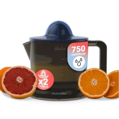 Imagen de UNIVERSALBLUE Exprimidor de Naranjas Eléctrico Vaso 2 Filtros para Zumo sin Pulpa Recogecable 40W Potencia