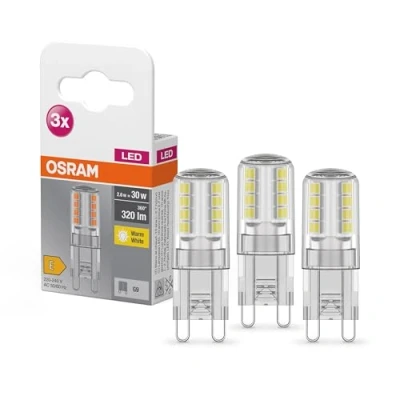 Imagen de OSRAM LED BASE PIN G9 Lote de 3 x , Bombilla G9, 2,60W 30W equivalente aro, 2700 K Blanco cálido