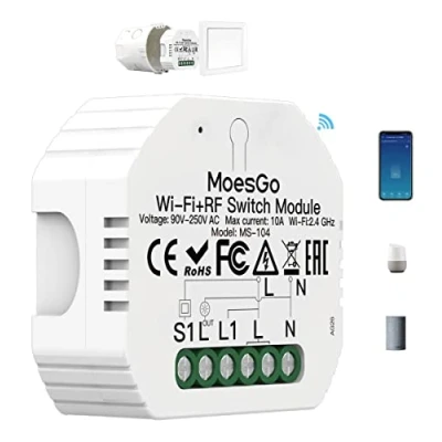 Imagen de MoesGo Interruptor WiFi Inteligente conmutador Inalambrico Rele Módulo Alexa Control Remoto y RF433 para Interruptores de 1 Gang 1/2 Way, Compatible con la App Smart Life Tuya Google Home