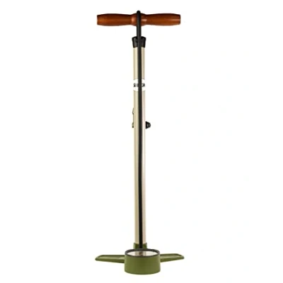 Imagen de SILCA Bomba de Suelo para Bicicleta Terra Manómetro Alta y Baja presión 2 etapas Portabrocas Bloqueo Reversible Presta Schrader Barril Base Aluminio Verde Oliva
