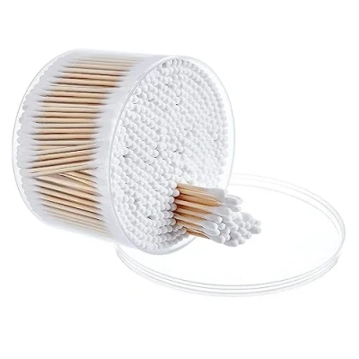 Imagen de Bastoncillos de algodón bambú con puntas dobles redondas gruesas; 100% biodegradable y natural sin blanquear; hisopos seguridad (cabeza redonda doble (500 unidades)