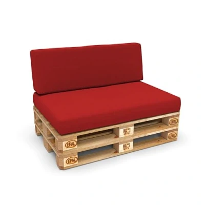 Imagen de POKAR 2 Cojines para Europalés/Europalet: 1x Cojín Asiento 120x80x15cm +1x Respaldo 120x40x20/10cm, Espuma fría, sofá de paletas, Interior y Exterior, sin palés, Rojo