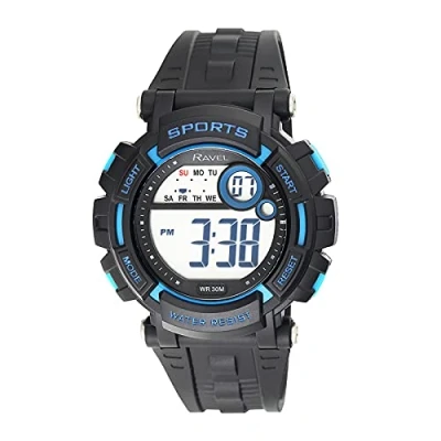 Imagen de Ravel Reloj de Cuarzo Digital Redondo para Hombre con Resistencia al Agua 3ATM y Luz RDG.14.4 Negro/Azul