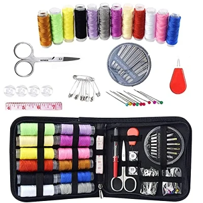 Imagen de Kit de Costura,LauCentral Costura Accesorios para el Viajes y Principiantes emergencias, Premium con Funda Transporte, hogar, viajes, Uso Emergencias (Negro)
