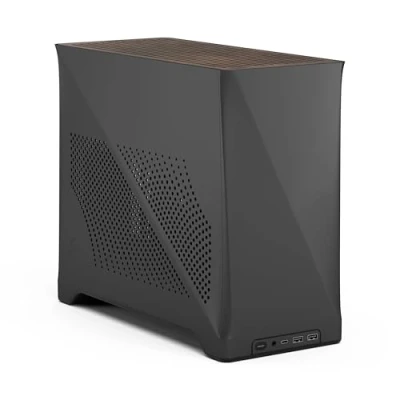 Imagen de Fractal Design Era 2 ITX PC Case in Charcoal Sleek Anodized Aluminum, Solid Walnut Top, Supports 3 Slot GPUs, PCIe 4.0 Riser Cable Included