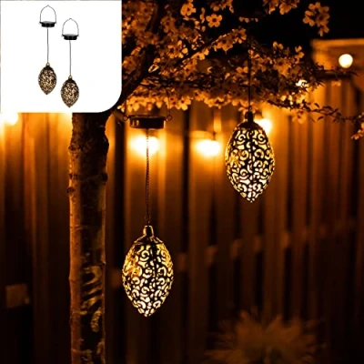 Imagen de Gadgy Set de 2 Farolillos solares para decoracion jardin exterior Lampara marroqui con efecto sombra Adornos impermeable colgar