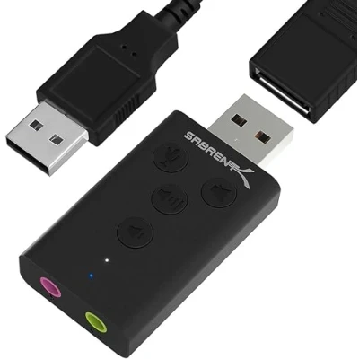Imagen de Sabrent Adaptador de Audio USB a Jack 3,5 mm Tarjeta Sonido Externa estéreo 3D para Auriculares en PS4, PS5, Windows y Mac [AU DDAB]