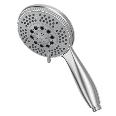 Imagen de Vinabo alcachofa de ducha, 5 chorros, universal, ajustable, funciones cabeza ducha mano alta presión, ABS cromado, con boquilla silicona y mango ergonómico, Plata
