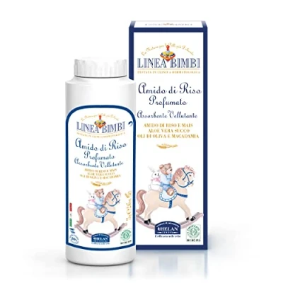 Imagen de Helan, Linea Bimbi Bio, Almidón de Arroz Bebé, Talco Perfumado en Polvo para Niños y Bebés Refrescante, Hidratante, Lenitivo contra Enroquecimientos e Irritaciones, con Áloe Vera 75 g