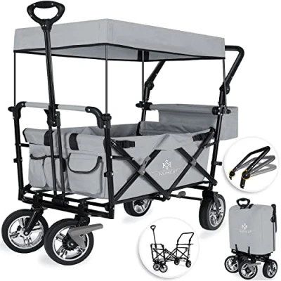 Imagen de KESSER® Carrito Plegable GT9000 Carro con Techo Incluye 2X Sistema de Cinturones 3 Puntos Neumáticos Goma Maciza hasta 80 kg Freno Delantero y Trasero + Bolsa Transporte, Gris