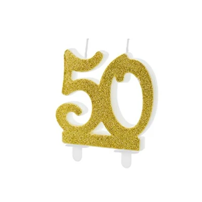 Imagen de Vela de Cumpleaños Número 50 con Purpurina Dorada, Medida 7,5 cm