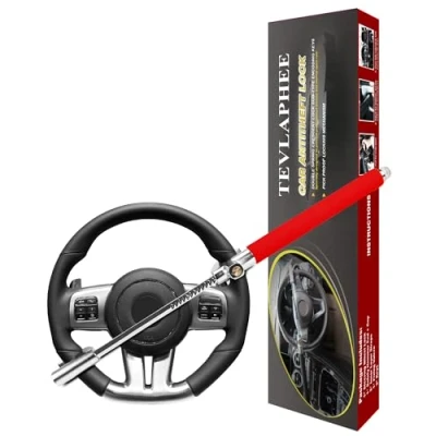 Imagen de Tevlaphee Antirrobo Coche, Barra Coche Volante, Bloqueo Volante Universal(ROJO)