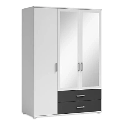 Imagen de Stella Trading Ivar Espejos y cajones Armario versátil giratorias de 4 Puertas en Blanco, Grafito, Madera ingeniería, 2 Holztüren / Spiegeltüren