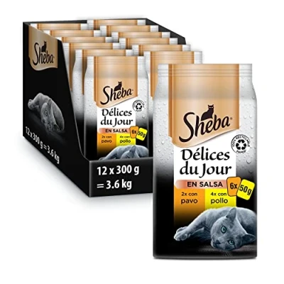 Imagen de Sheba Délice du Jour Comida húmeda para Gatos con Pollo y Pavo en Salsa, 12 Paquetes de 6 Bolsas x 50 g Cada una: Total 3600