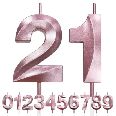 Imagen de 21st Vela de Cumpleaños con Purpurina oro rosa y Diseño 3D Número 21 Velas Números, Decoración Tarta, Tarta para Fiesta Cumpleaños, Aniversario Boda,