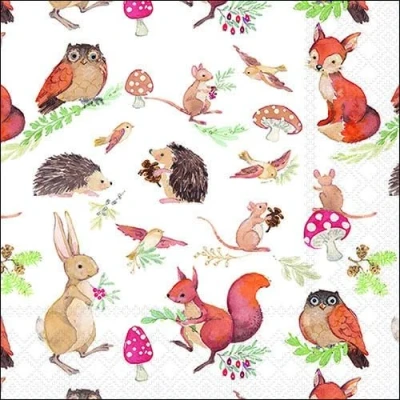 Imagen de 20 servilletas de papel con diseño animales del bosque para decoración mesa, también decoupage y decoupage, 33 x cm