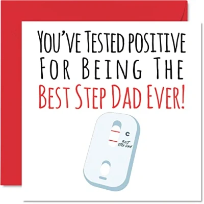 Imagen de Divertidas tarjetas de cumpleaños para padrastro Positive Best Step Dad Ever Tarjeta feliz hijo e hija, regalos padrastro, 145 mm x mm,