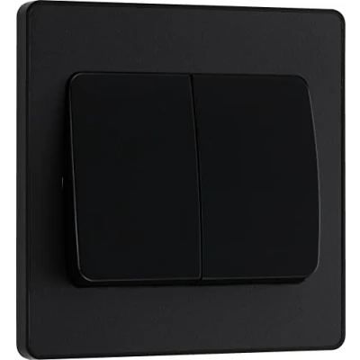 Imagen de BG Interruptor eléctrico de doble pared, basculante ancho, 2 vías, placa frontal sin tornillos, bordes redondos, Evolve, negro mate, 20 A, 16AX, PCDMB42WB