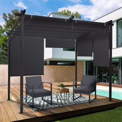 Imagen de IDMarket Pergola edición especial techo retráctil 3x3 M y 4 persianas, color gris antracita