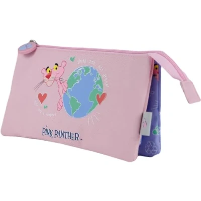 Imagen de Dohe Estuche escolar 3 Compartimentos Cierre de Cremalleras, Licencia Oficial, Poliéster Resistente, 23x12x2,5 cm, Material Pink Panther ecoPink Rosa