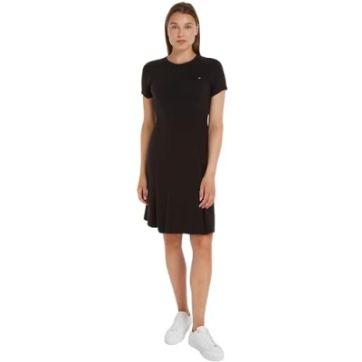 Imagen de Tommy Hilfiger FIT AND Flare MIDI Vestido de punto, Mujer, Talla: Medium, Black