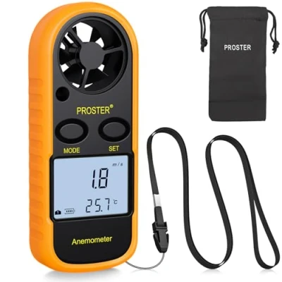 Imagen de Proster Anemómetro Termómetro Digital de Pantalla LCD Medidor Velocidad Viento Aire con Luz Fondo para Vela, Cometa, Surf, Marina, Pescar, etc