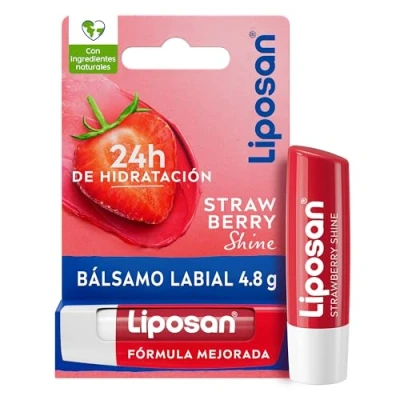 Imagen de Liposan Strawberry Shine (1 x 4,8 g), cacao de labios con aroma a fresa, bálsamo labial color, hidratante para unos bonitos, suaves y jugosos