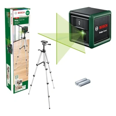 Imagen de Bosch Home and Garden Nivel Láser de Líneas Cruzadas Quigo verde con trípode (láser para mejor visibilidad, carcasa plástico reciclado, en caja cartón)