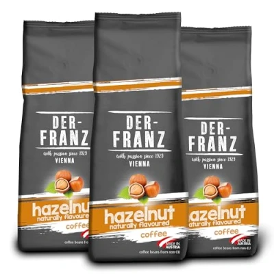 Imagen de Der Franz Café, Aromatizados con Avellana, Café mezcla de Arábica y Robusta granos enteros, 3 x 500 g