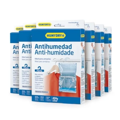 Imagen de Pack de 6 Bolsas antihumedad Percha Salvalana Absorbe Humedad Armarios Espacios hasta 15 m2 Fragancia: Lavanda y Cedro Contenido: unidades 450 gr Humydry