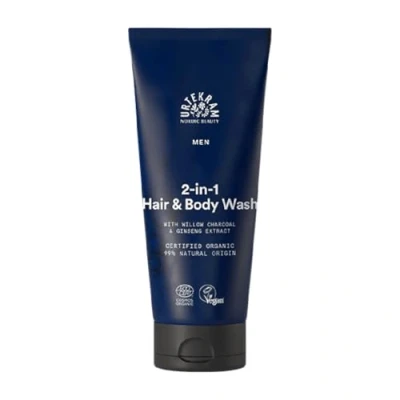 Imagen de Urtekram Men&#039;s 2en1 Gel De Ducha y Champú Hombre, Con Extracto Ginseng Carbón Sauce Orgánico, Refrescante Revitalizante, Cabello &amp; Cuerpo, 200 ml, Origen Vegano, Orgánico Natural