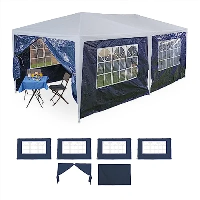 Imagen de Relaxdays Paredes p Laterales Carpas 3x6m Set 6, 2x3m, Impermeables, Ventanas y Puerta, Poliéster, Cierre de Contacto, Azul Marino, 200 x 300 0.1 cm