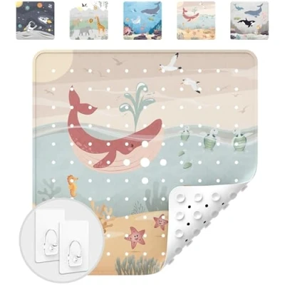 Imagen de avakido® Alfombra de Ducha Antideslizante Infantil 100% Libre BPA Alfombrilla Ducha, bañera con 2 Ganchos incluidos, Resistente al Moho, Lavable a máquina