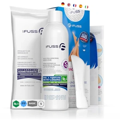 Imagen de Mr. Fuss Solución Removedor de Durezas Elimina Fácilmente Callos Suave y Rápido 250ml No. 4 en el Paquete Plus. Set Pedicura sin Frotar con Efecto Inmediato.