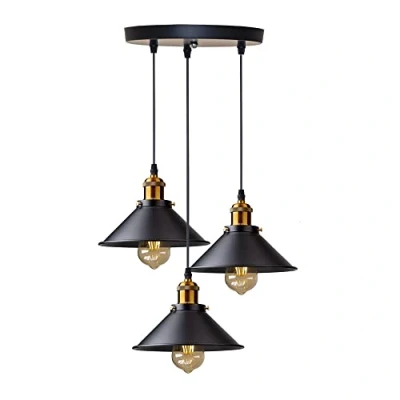 Imagen de DELIPOP 3 Luces Lámpara Colgante Industrial Vintage, diseño Edison de metal, Metal Negro Lámparas Araña Colgantes, E27 Iluminación Techo Para Cocina, Comedor, Dormitorio, Café