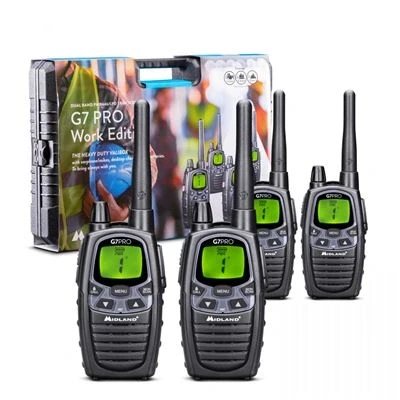 Imagen de Midland G7 Pro Work Edition C1090.19, 4 Radio Transceptor, Walkie Talkie Profesional, Funda, Incluye 2 Cargadores Duostander, Auriculares MA 24 L, Baterías de 800 mAh, Negro